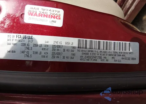 2017 Dodge Grand Caravan Sxt z USA, uszkodzony, nr VIN 2C4RDGCG7HR717283